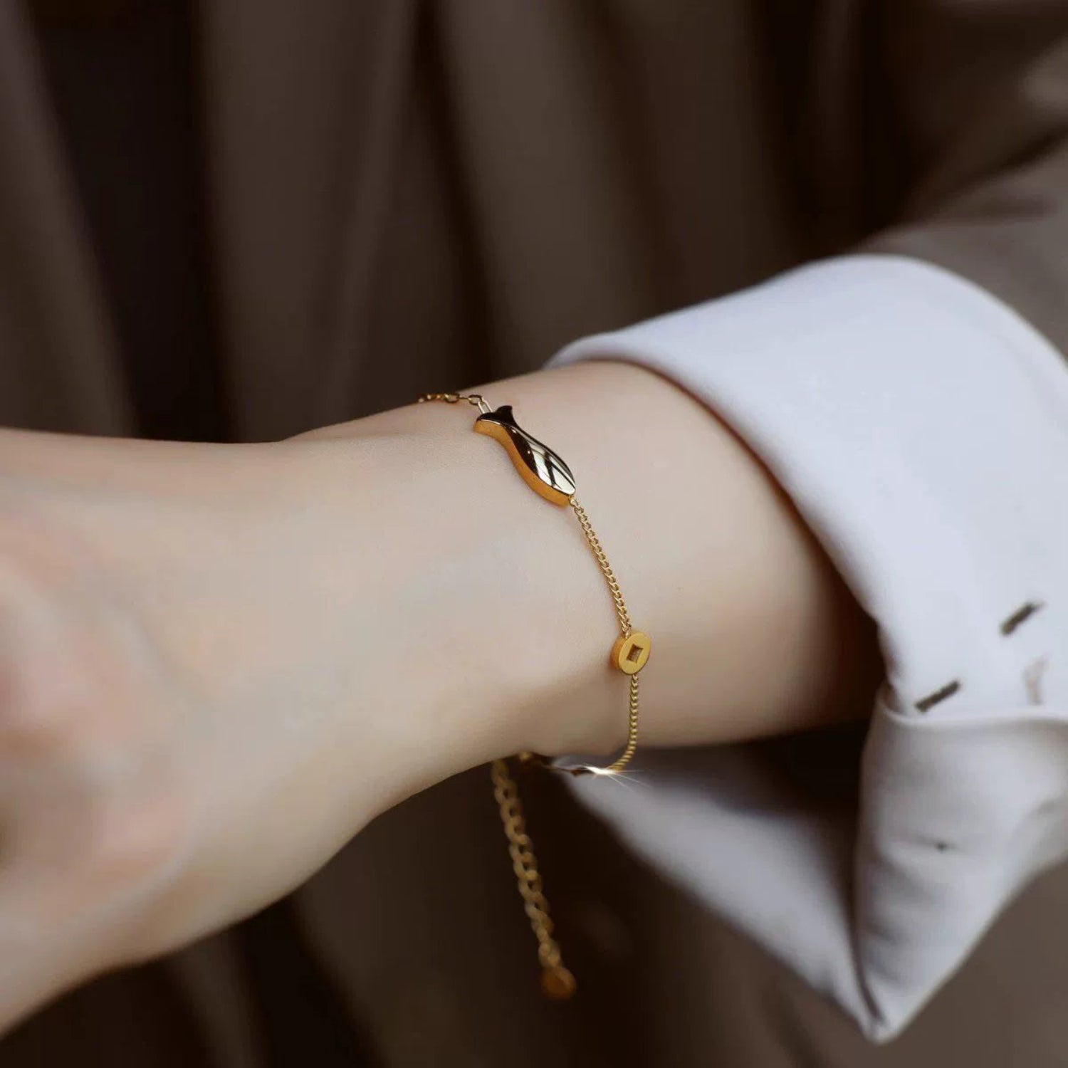 Gold Fish Coin Charm Bracelet JLTB1075