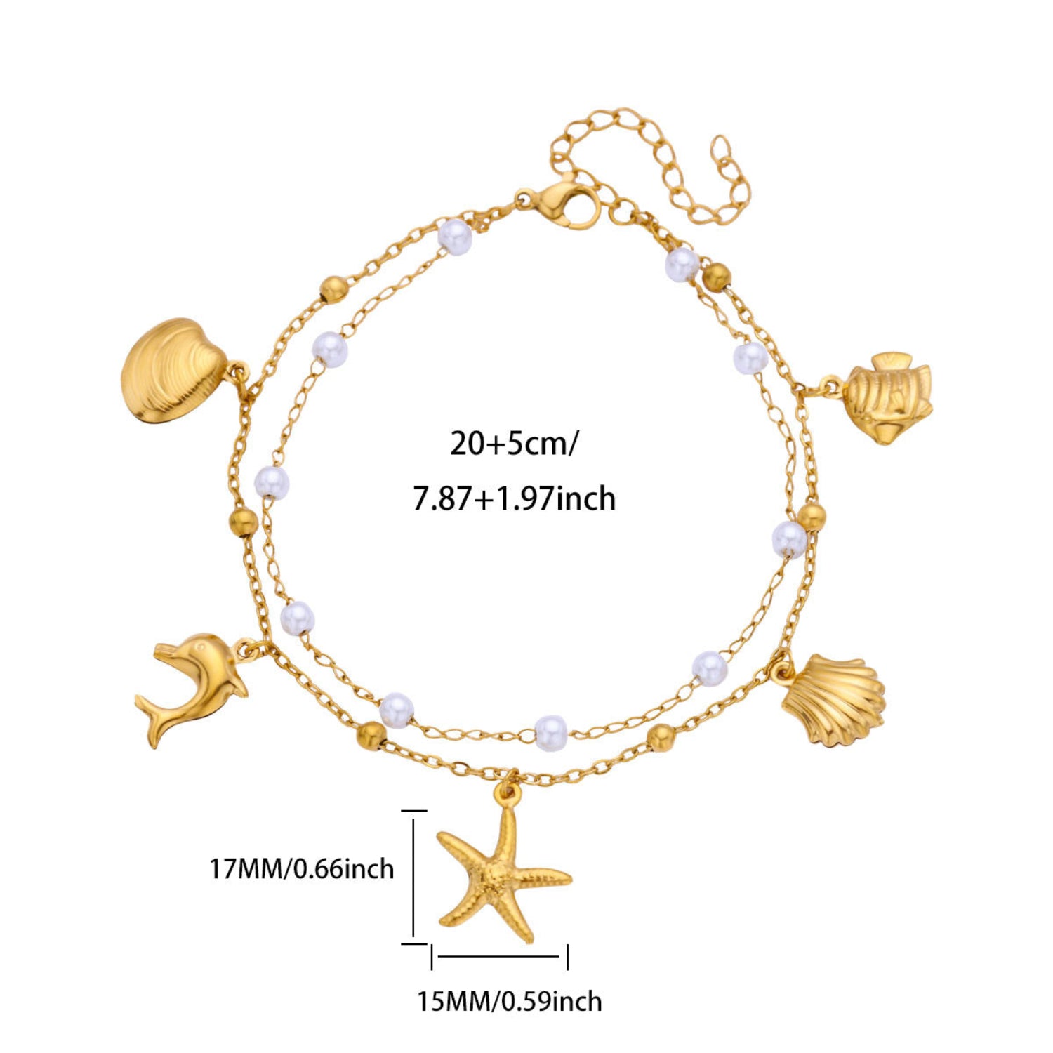 Gold Nautical Pearl Charm Bracelet JLTB1080