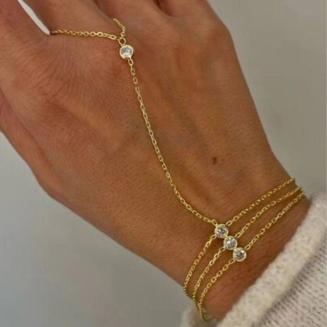 Gold Triple-Strand Crystal Hand Bracelet JLTB1084