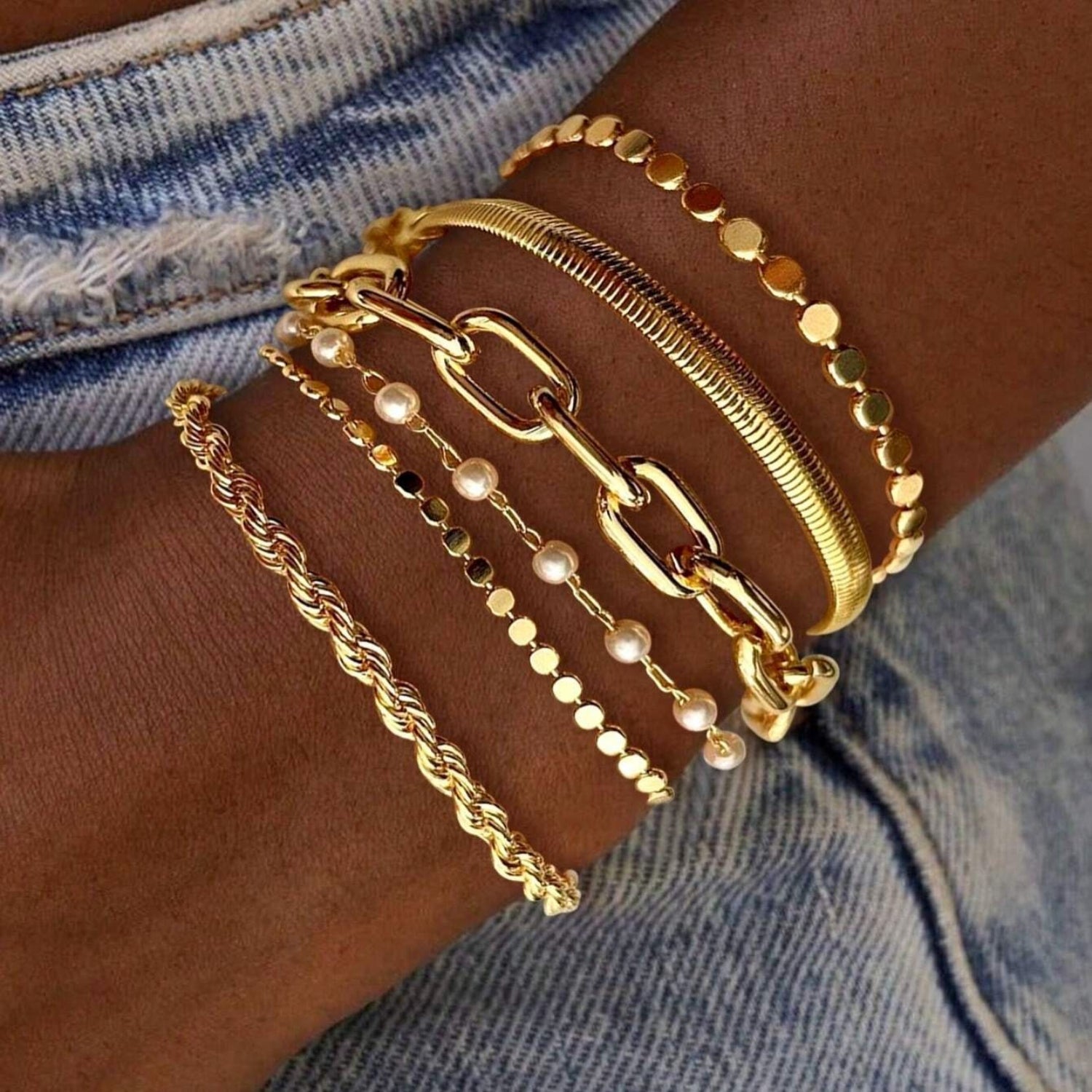 Gold Layered Pearl Bracelet Set JLTB1102