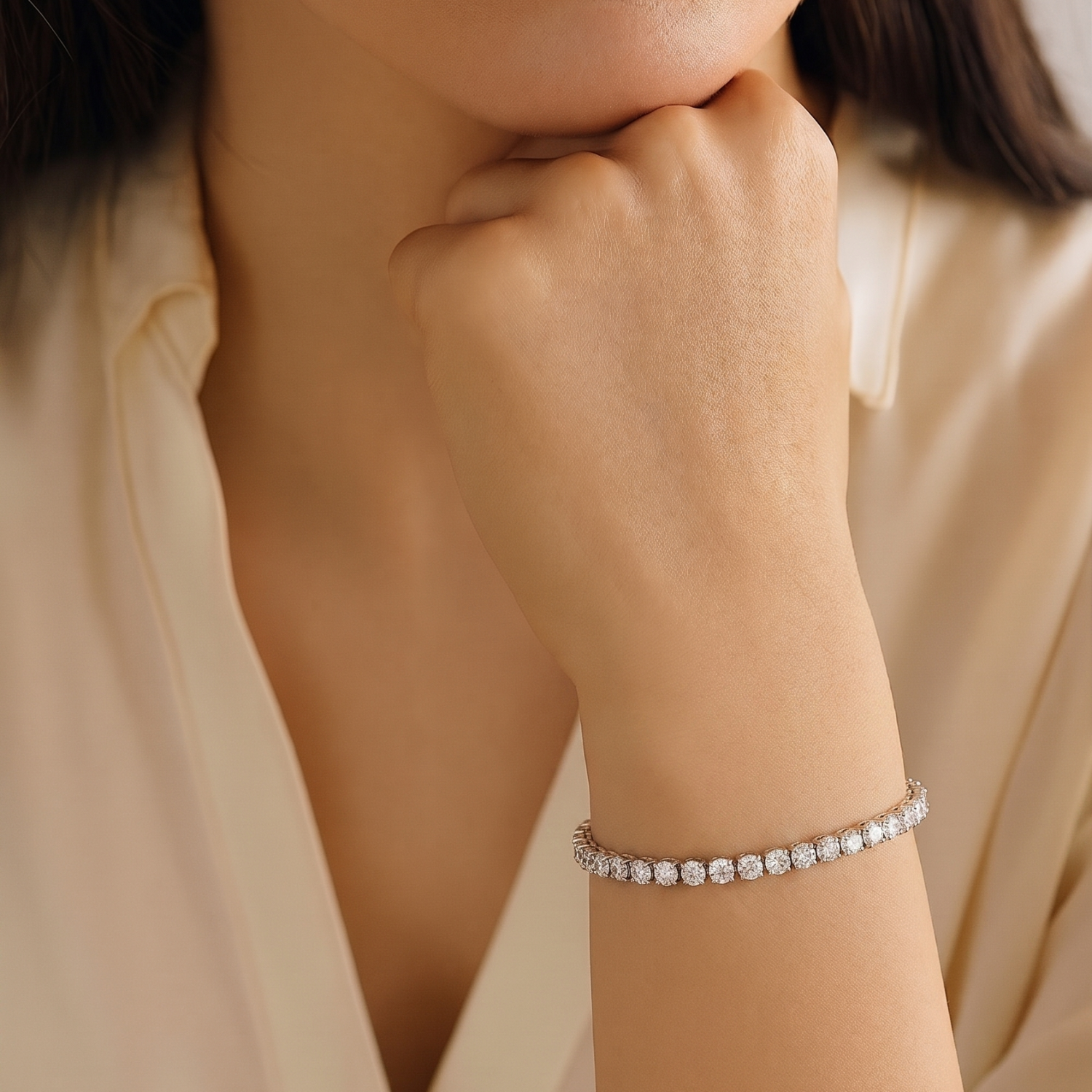 Silver Dainty Crystal Tennis Bracelet JLTB1103