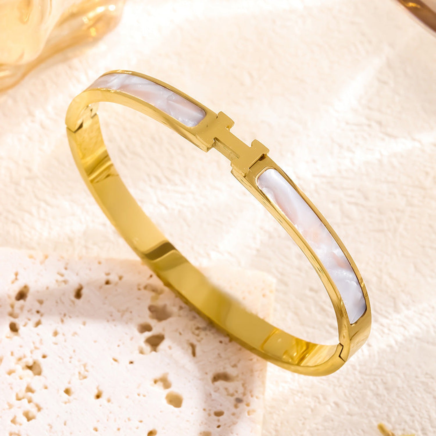 Gold White H Inlay Bangle JLTB1104