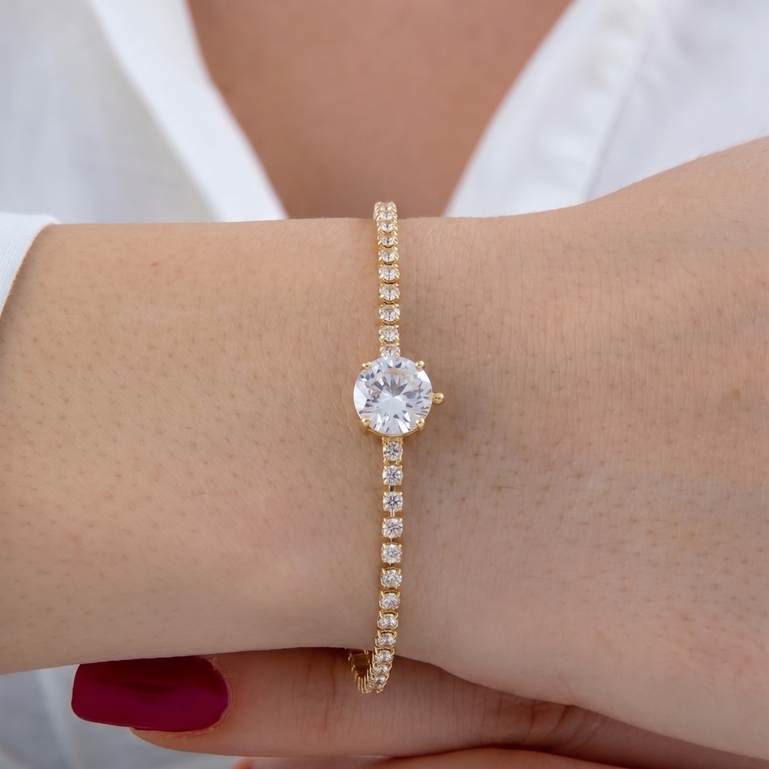 Gold Crystal Solitaire Bangle Bracelet JLTB1105