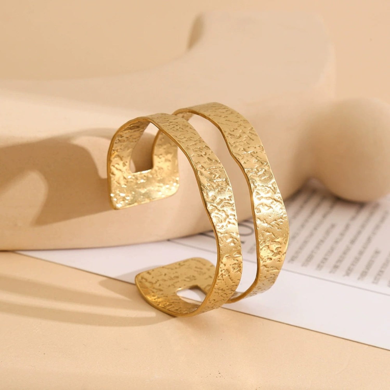 Textured Gold Double Band Cuff JLTB1111