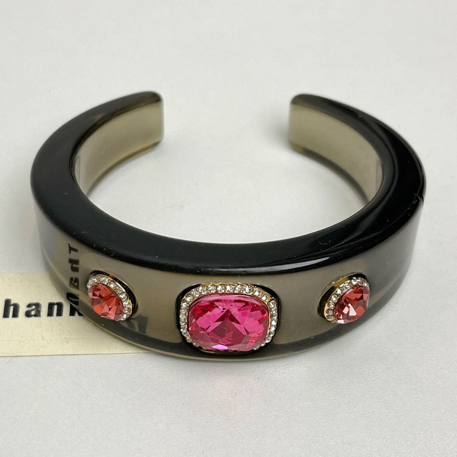 Smoky Grey Cuff Bracelet with Pink Gemstones JLTB1118