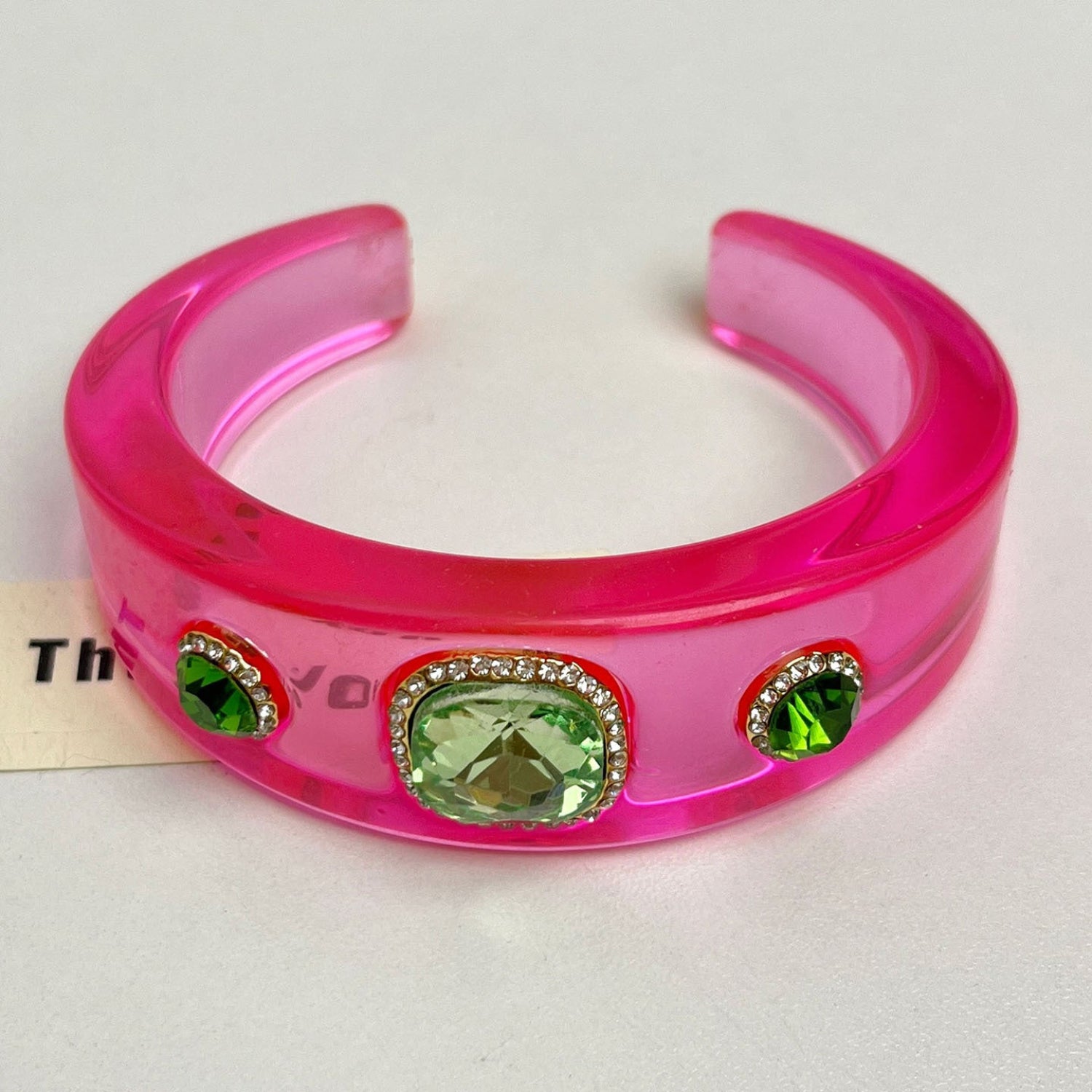 Vibrant Pink Green Crystal Cuff Bracelet JLTB1121