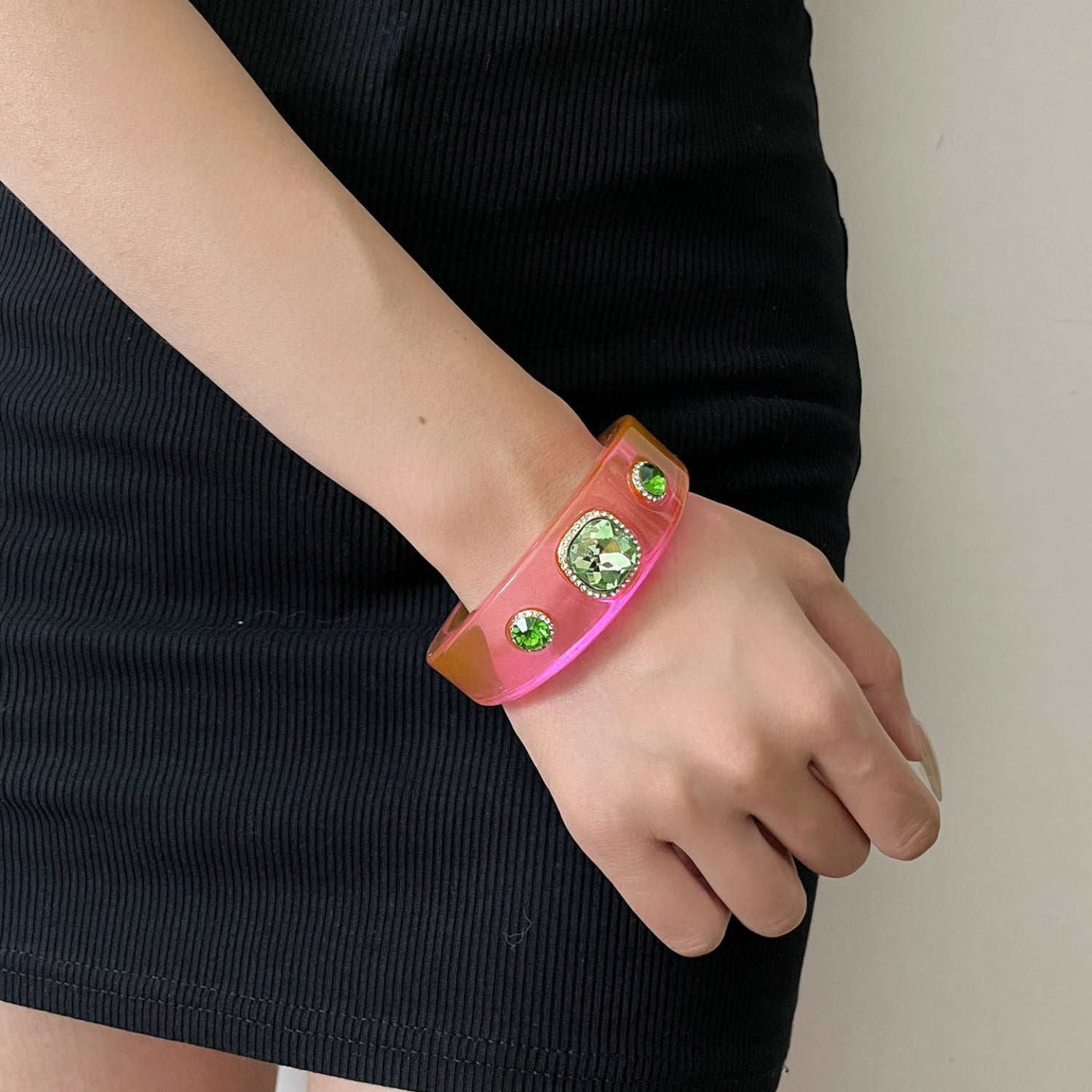 Vibrant Pink Green Crystal Cuff Bracelet JLTB1121