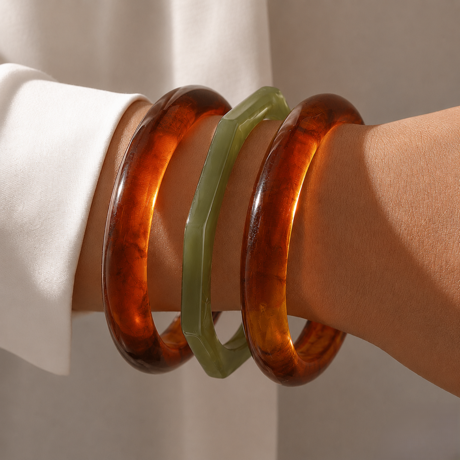 Elegant Amber & Ivory Resin Bangle Set JLTB1132