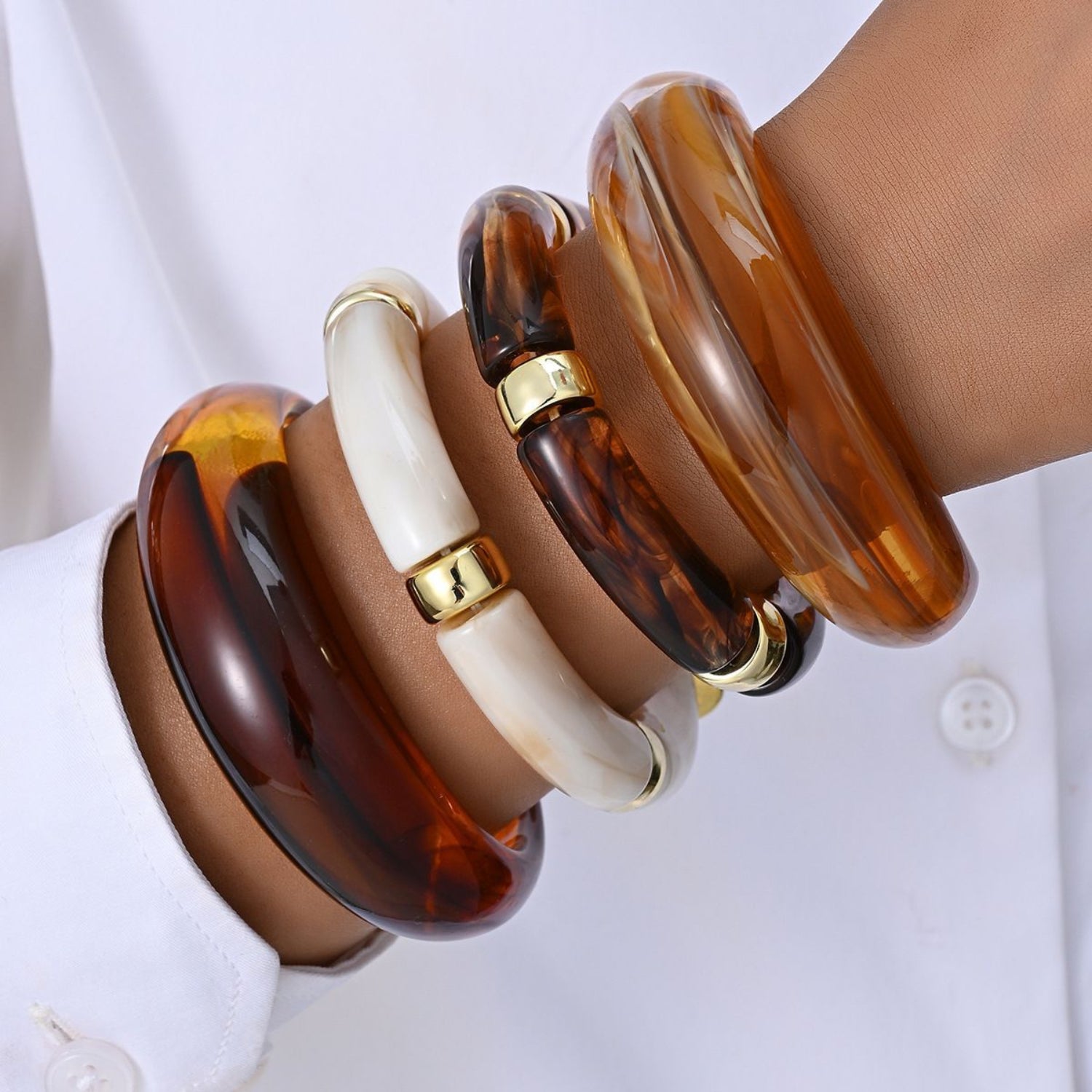 Amber & Ivory Resin Bracelet Stack JLTB1133