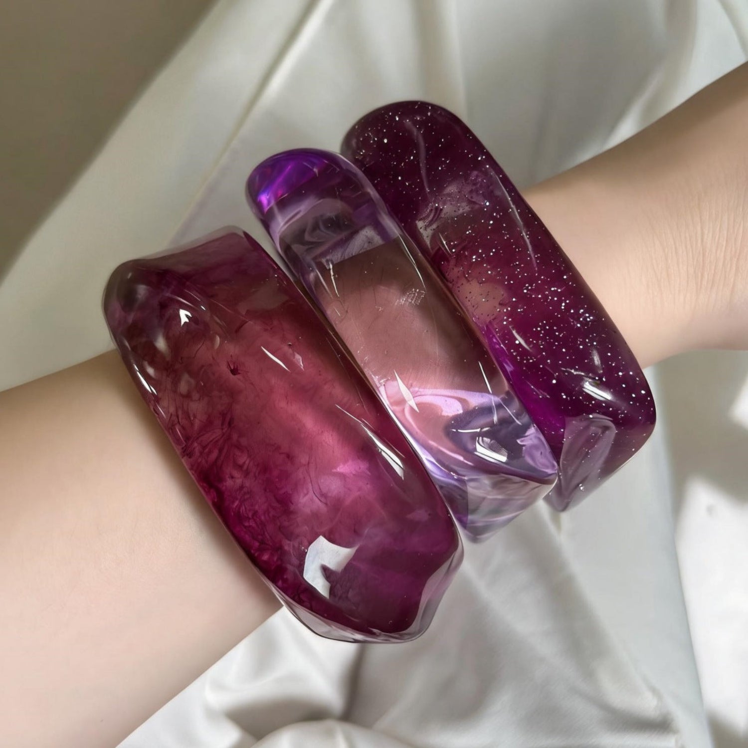 Purple Chunky Curved Bangle Set Of 3 JLTB1174
