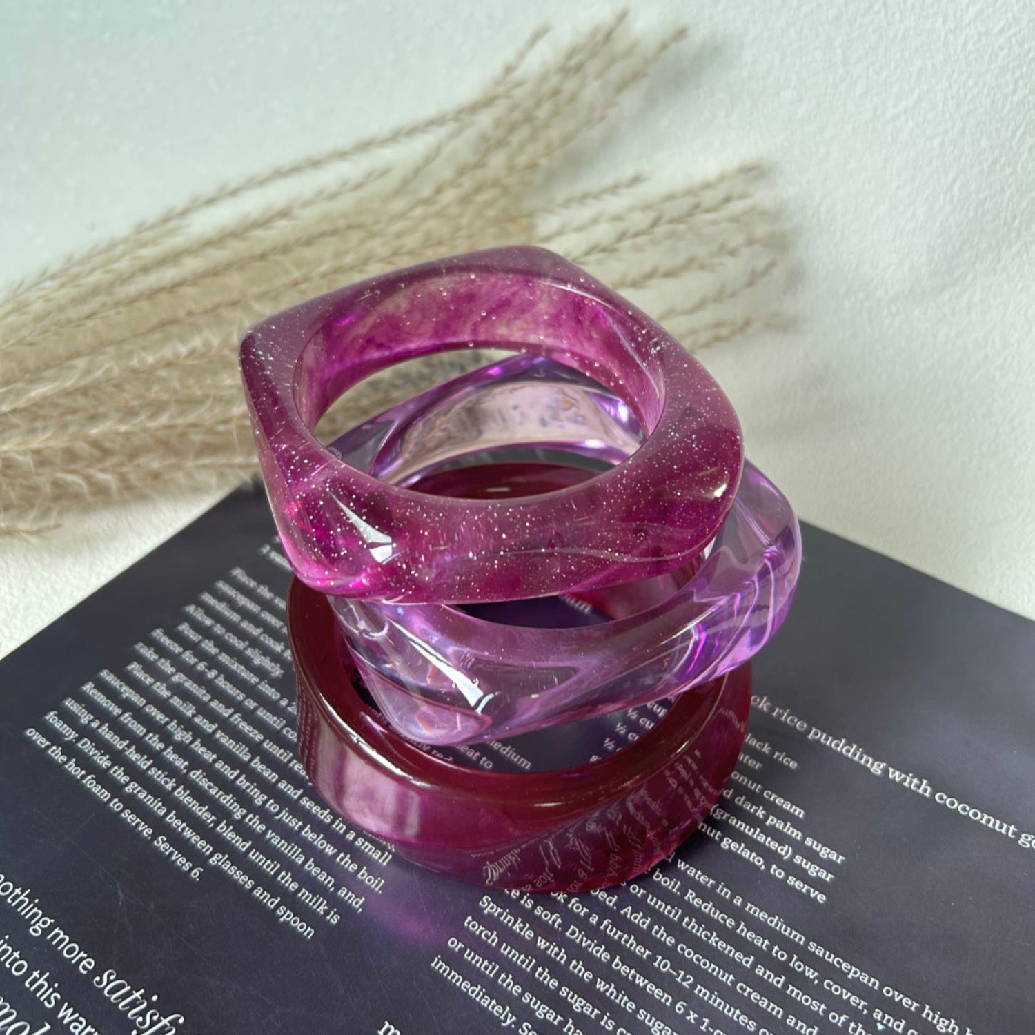 Purple Chunky Curved Bangle Set Of 3 JLTB1174