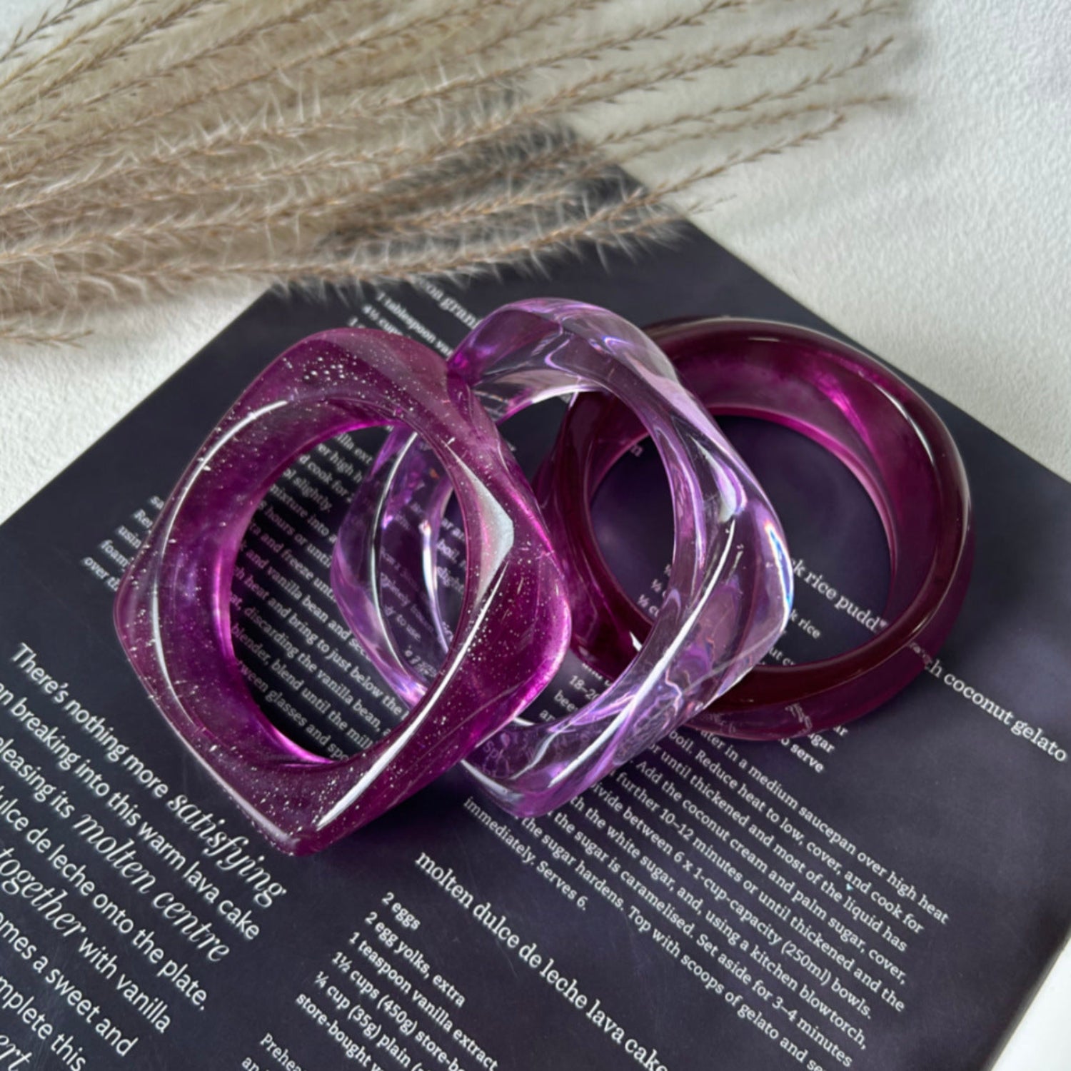 Purple Chunky Curved Bangle Set Of 3 JLTB1174