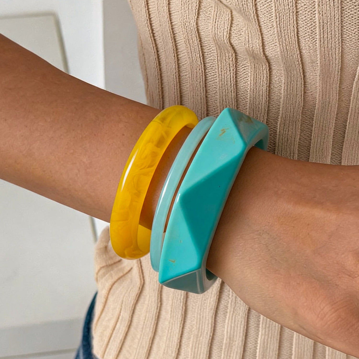 Colorful Geometric Resin Bangle Set Of 3 JLTB1185