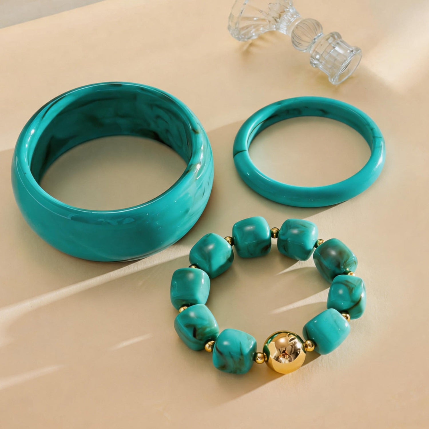 Teal Chunky Round Bracelet Set Of 3 JLTB1186