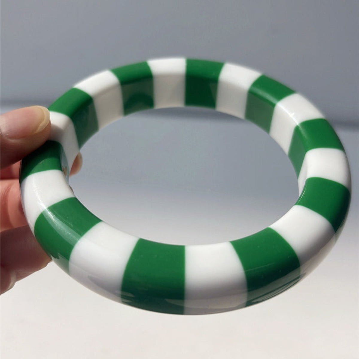 Green White Striped Round Bangle JLTB1208