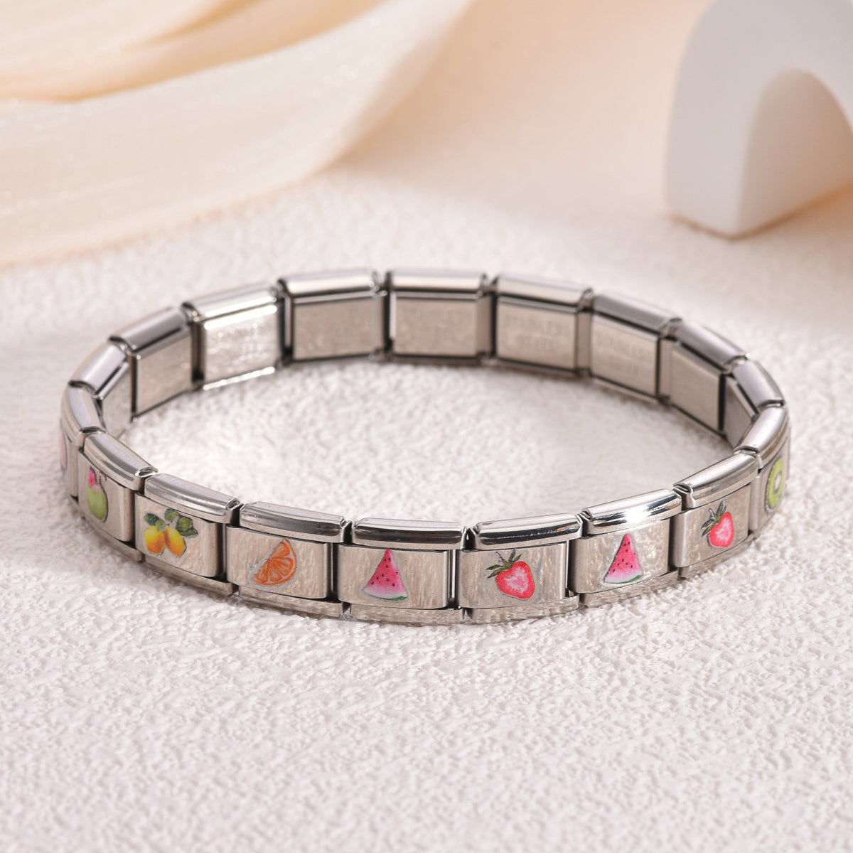 Silver Pink-Heart Charm Link Bracelet JLTB1258