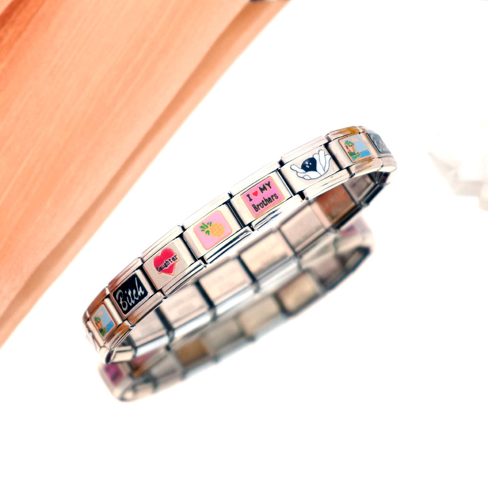 Silver Multicolor Letter Link Bracelet JLTB1261