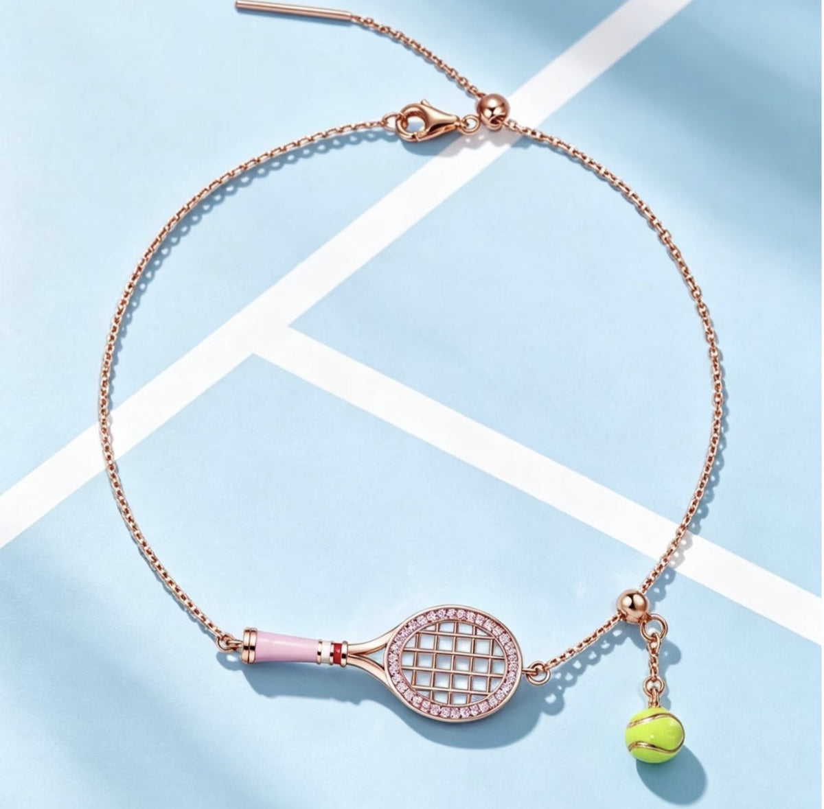 Rose Gold Tennis Crystal Charm Bracelet JLTB1263