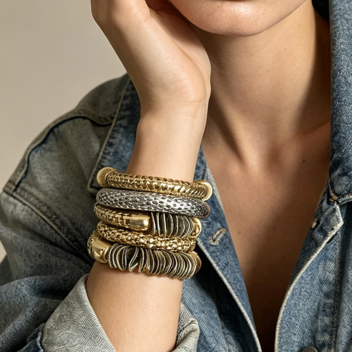 Gold Black-Beaded Layered Bracelet Pack-5 JLTB1264