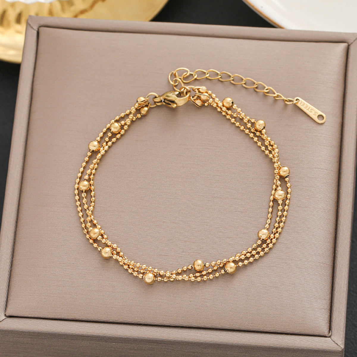 Gold Textured Bead Chain Bracelet JLTB1272