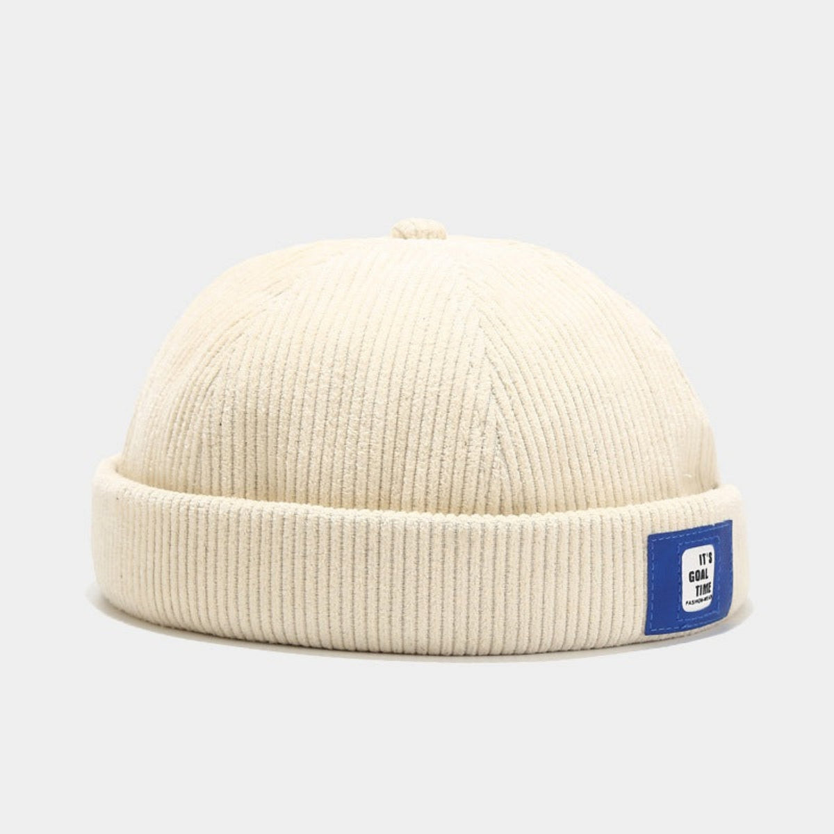 Ivory Ribbed Knit Label Beanie Cap JLTCP0002