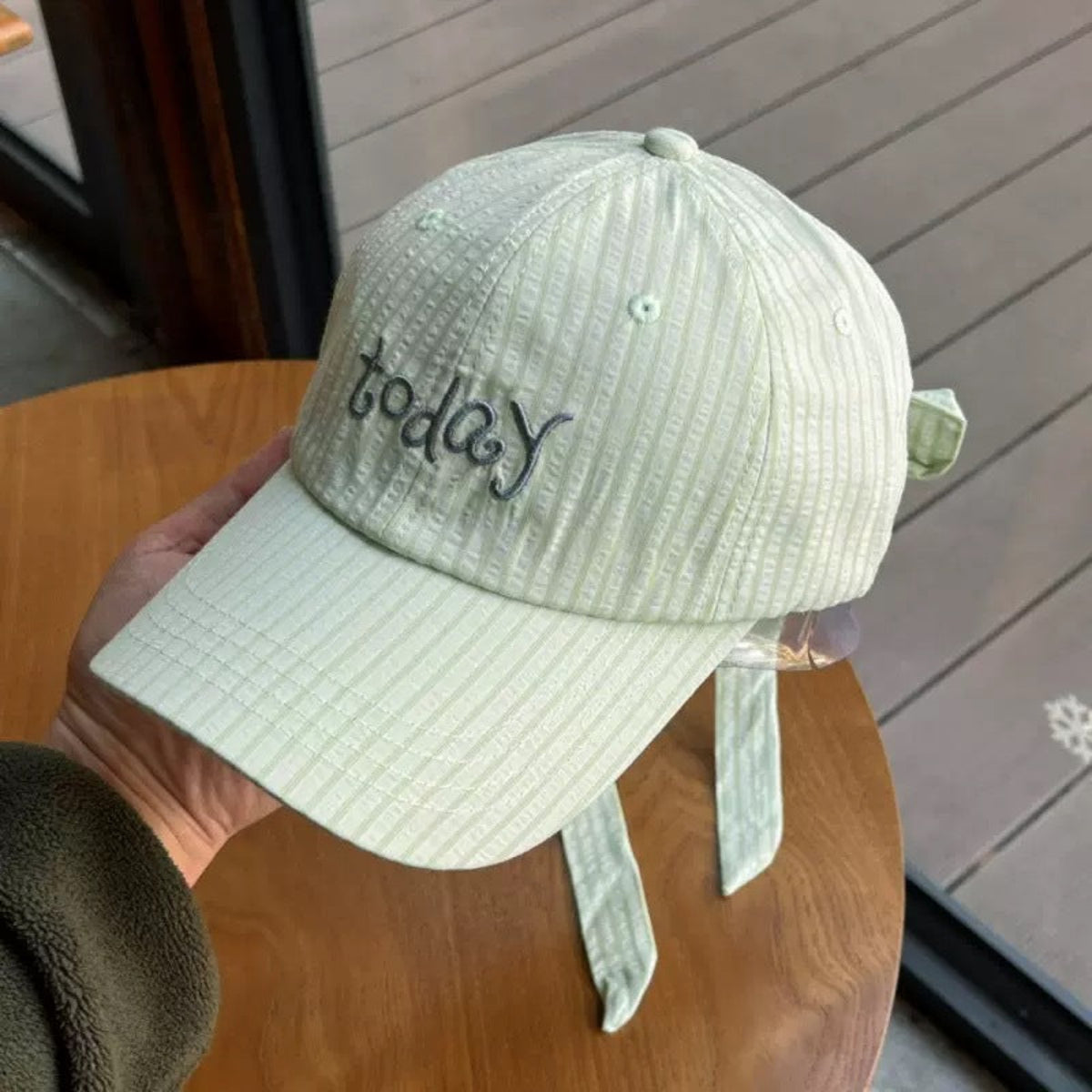 Mint Green 'Baby' Cap with Ribbon Ties JLTCP0044
