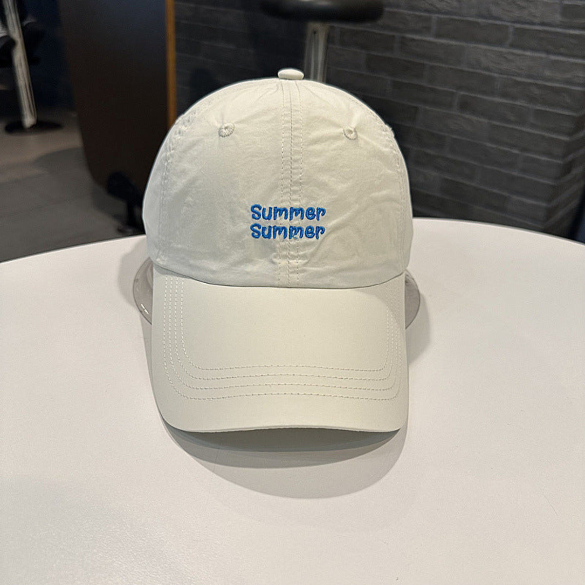 Ivory Blue Script Embroidery Cap JLTCP0059
