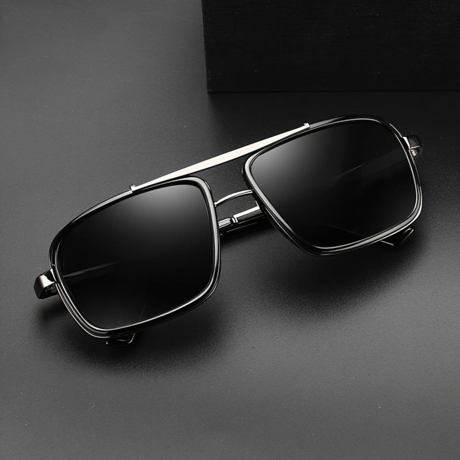 Gunmetal Black Square Shield Sunglasses JLTG0148
