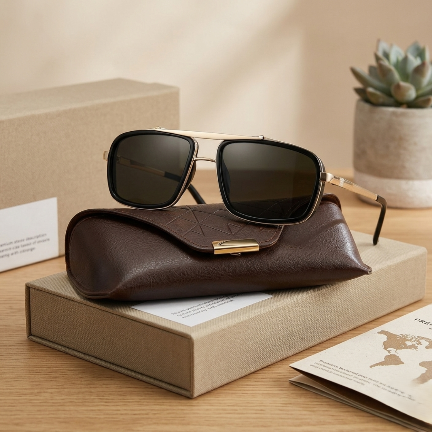 Gold Black Square Shield Sunglasses JLTG0149