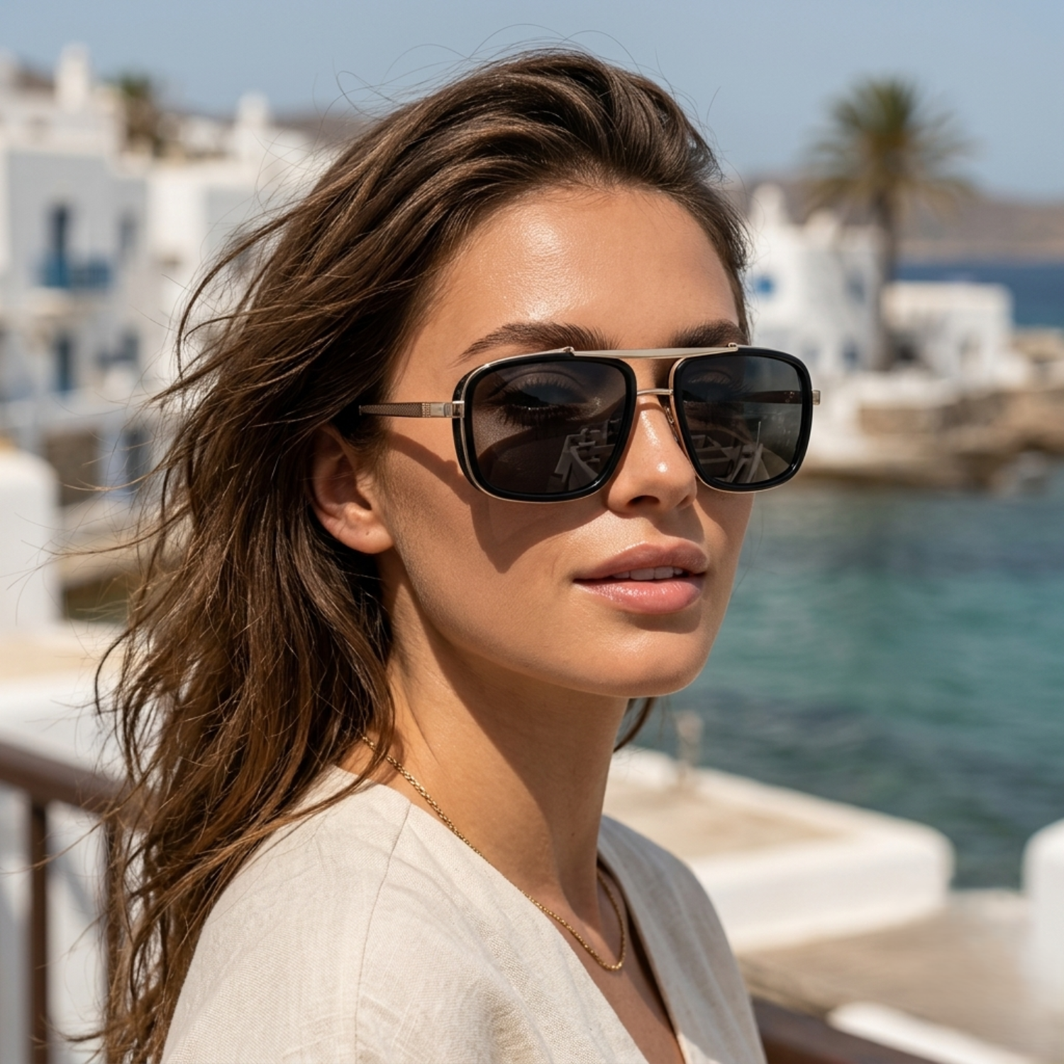 Gold Black Square Shield Sunglasses JLTG0149