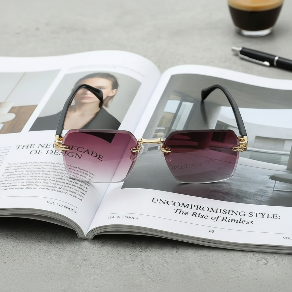 Wine Gradient Rimless Square Sunglasses JLTG0150
