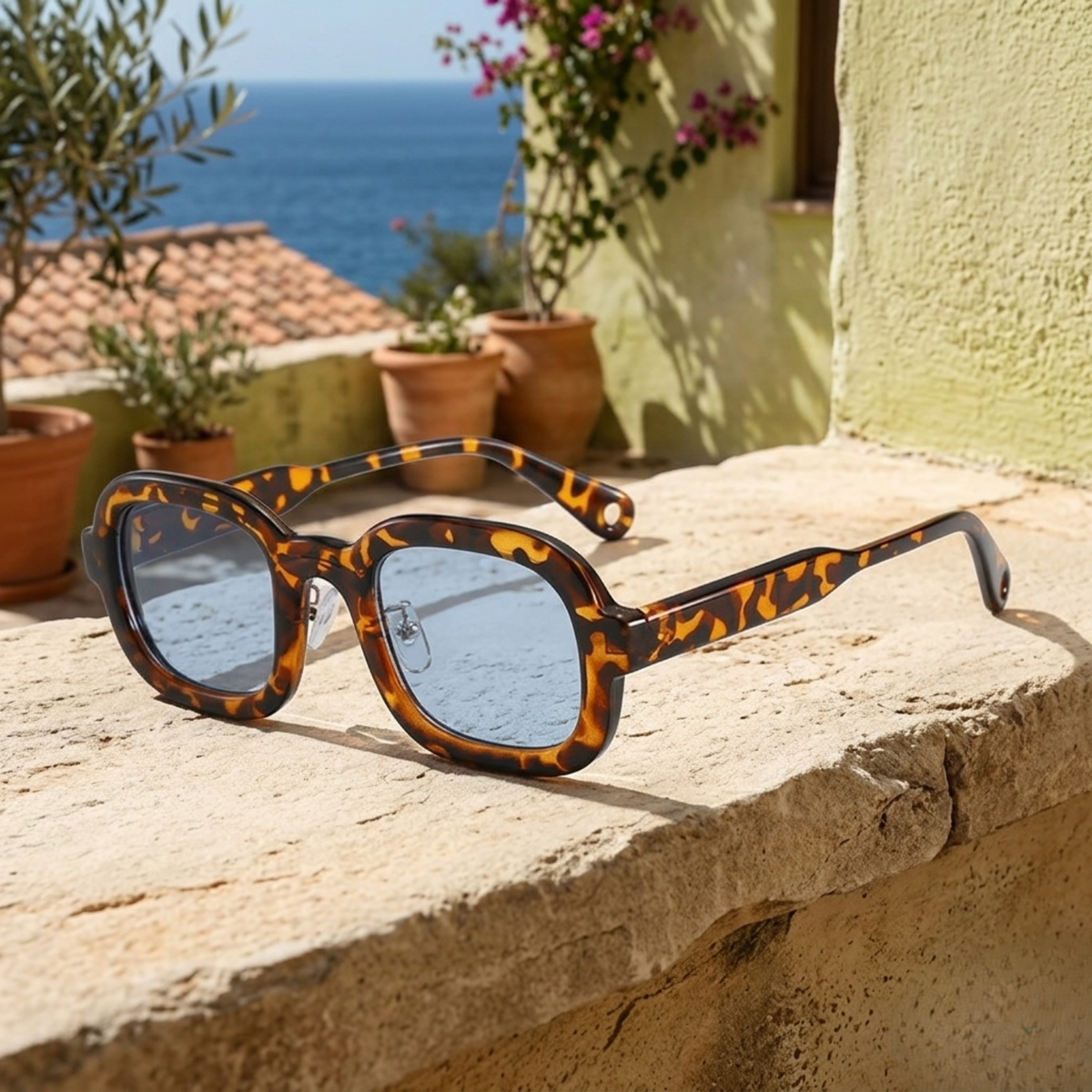 Tortoiseshell Blue Square Sunglasses JLTG0156