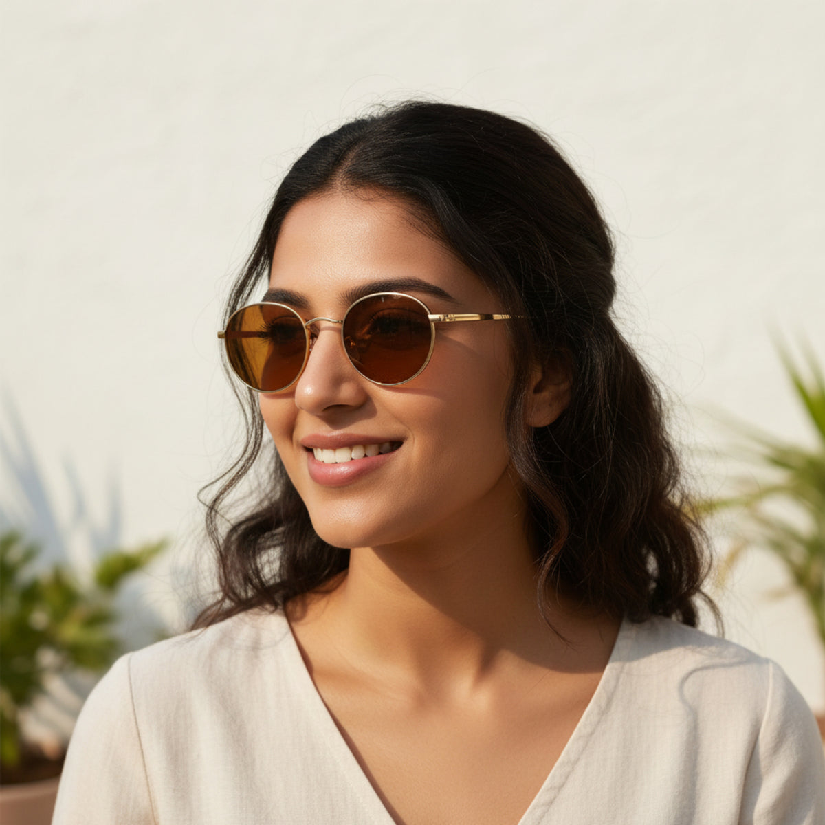 Brown Gold Round Sunglasses JLTG0163