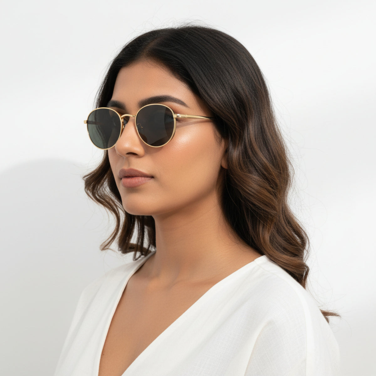 Gold Grey Round Sunglasses JLTG0165
