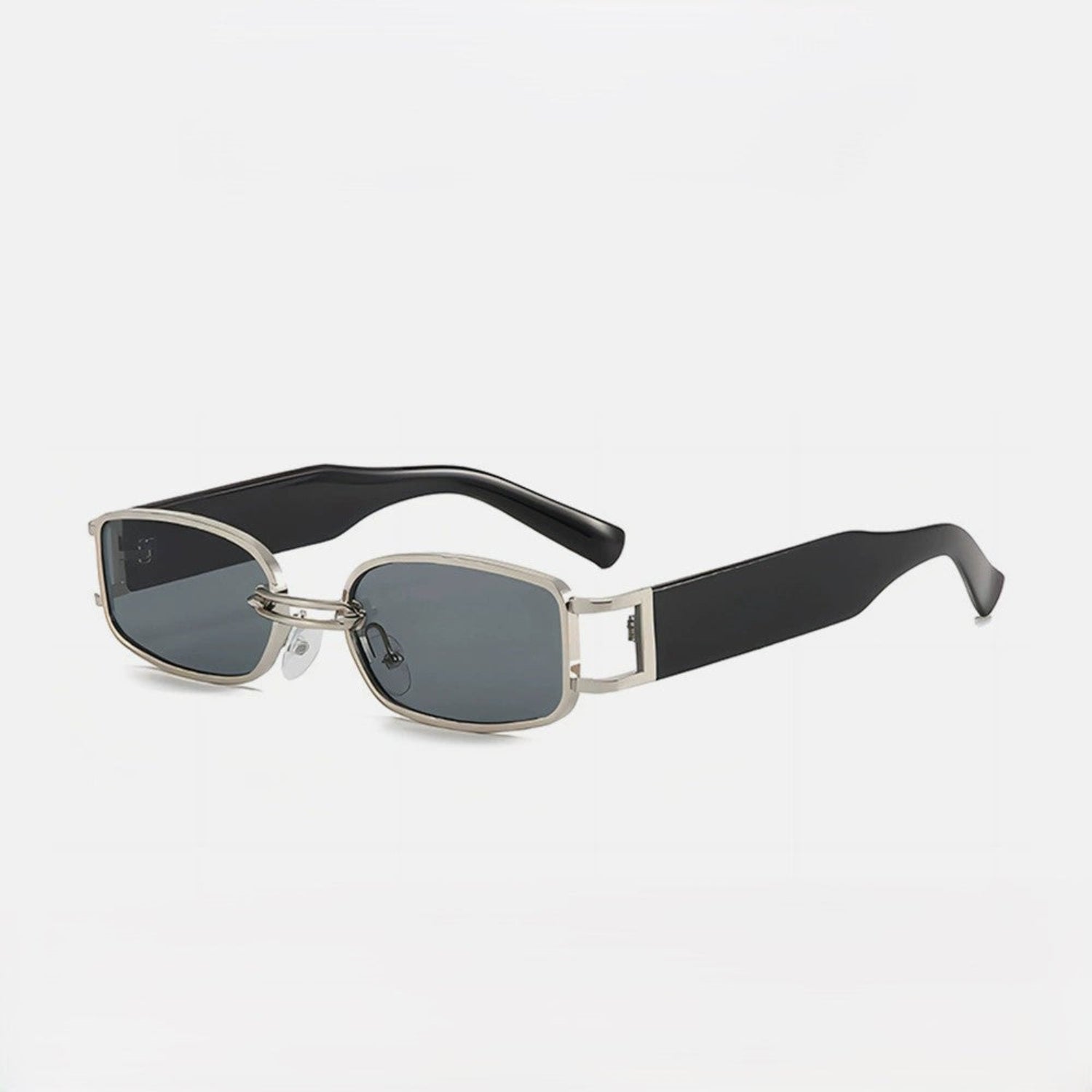 Black & Silver Rectangular Retro Sunglasses JLTG0209