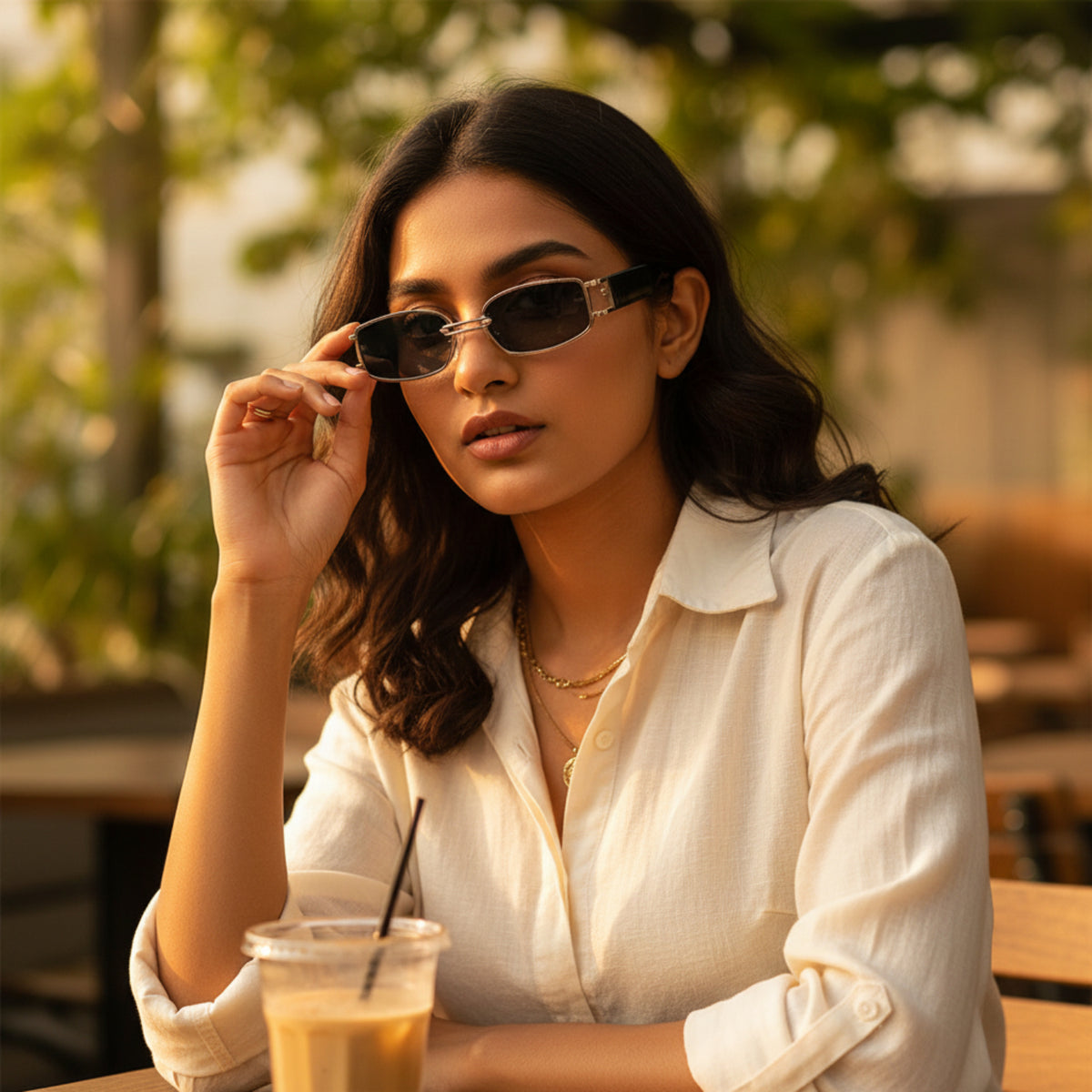 Black & Silver Rectangular Retro Sunglasses JLTG0209