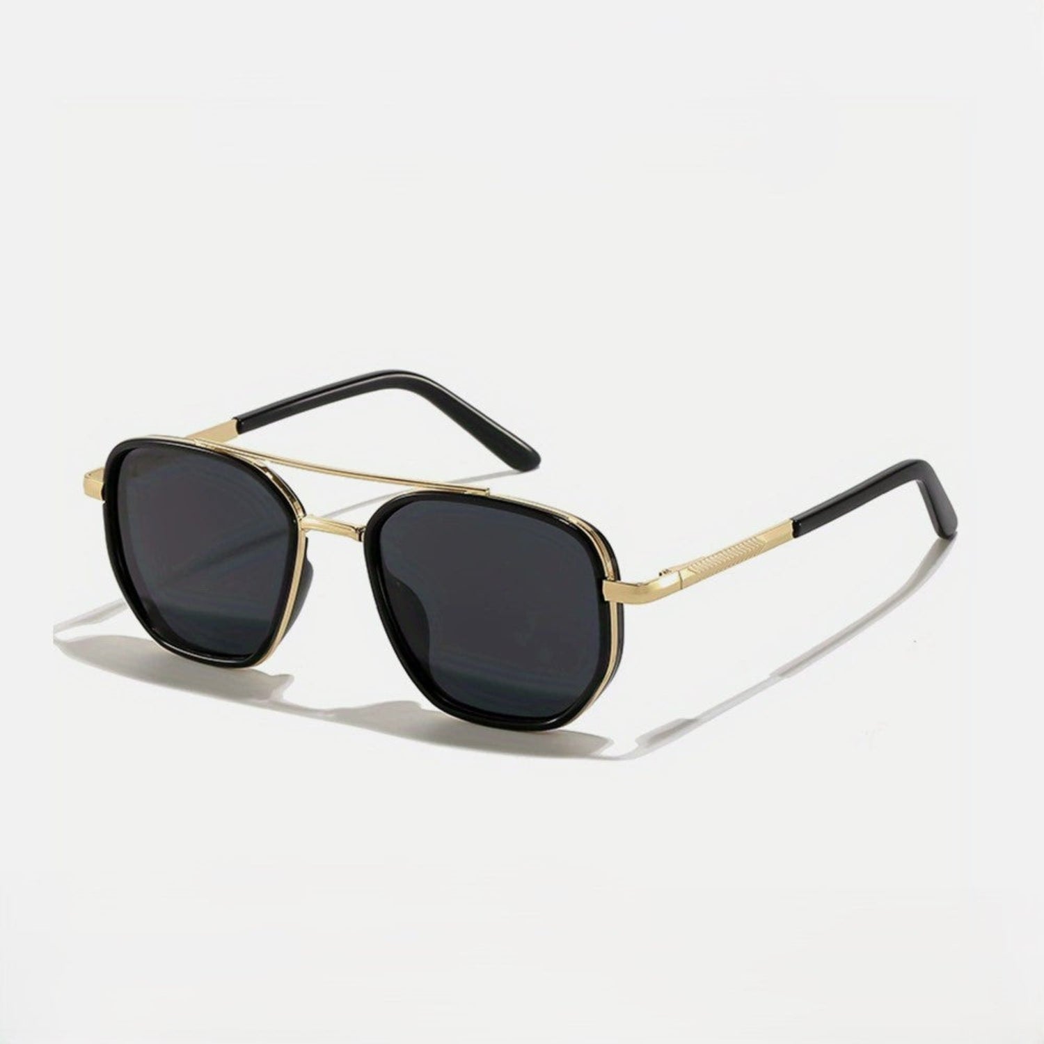 Black & Gold Tinted Retro Square Metal Sunglasses JLTG0217