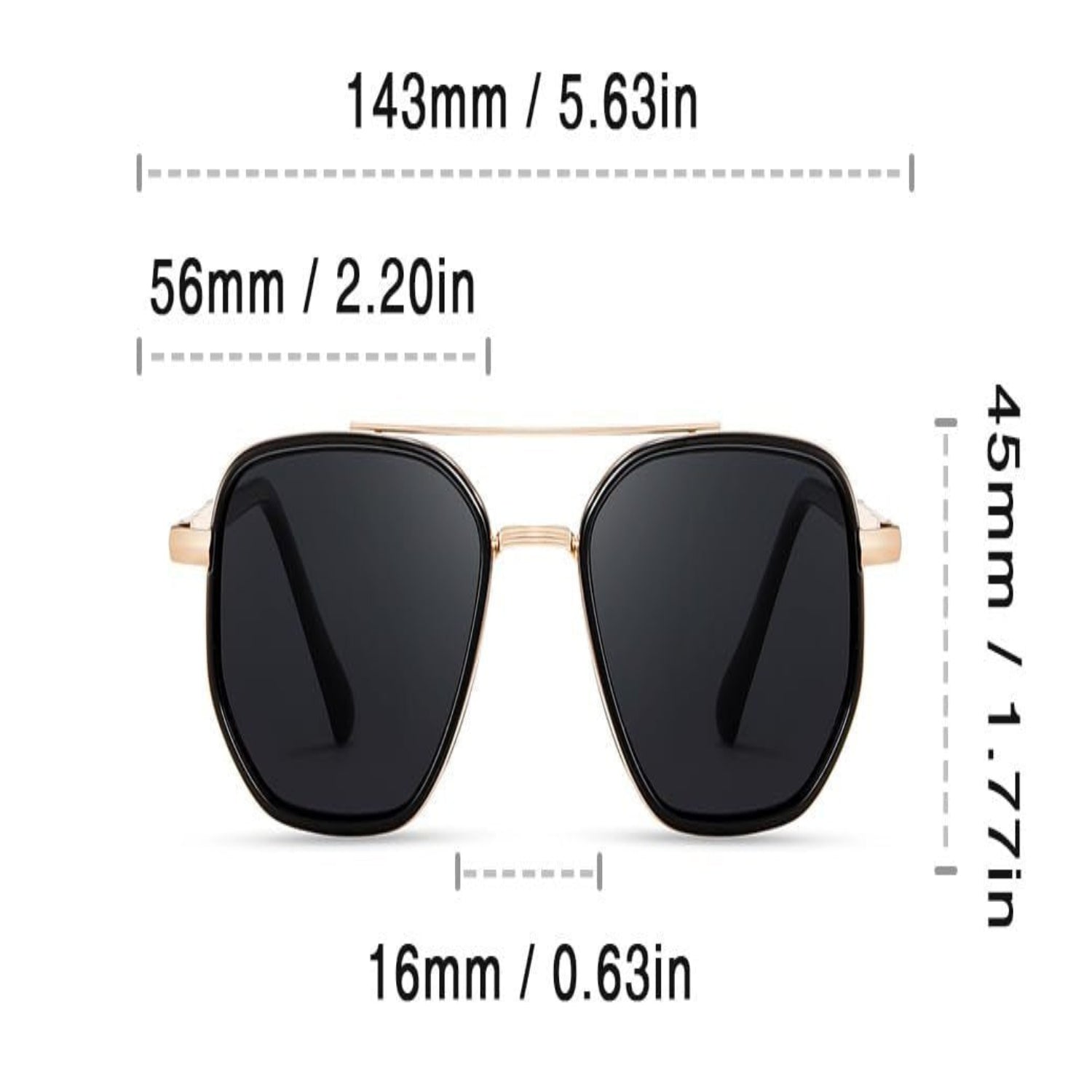 Black & Gold Tinted Retro Square Metal Sunglasses JLTG0217