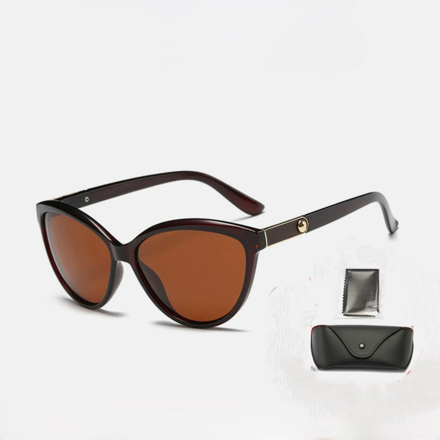Brown Cat-Eye Sunglasses With Pouch & Cloth JLTG0222
