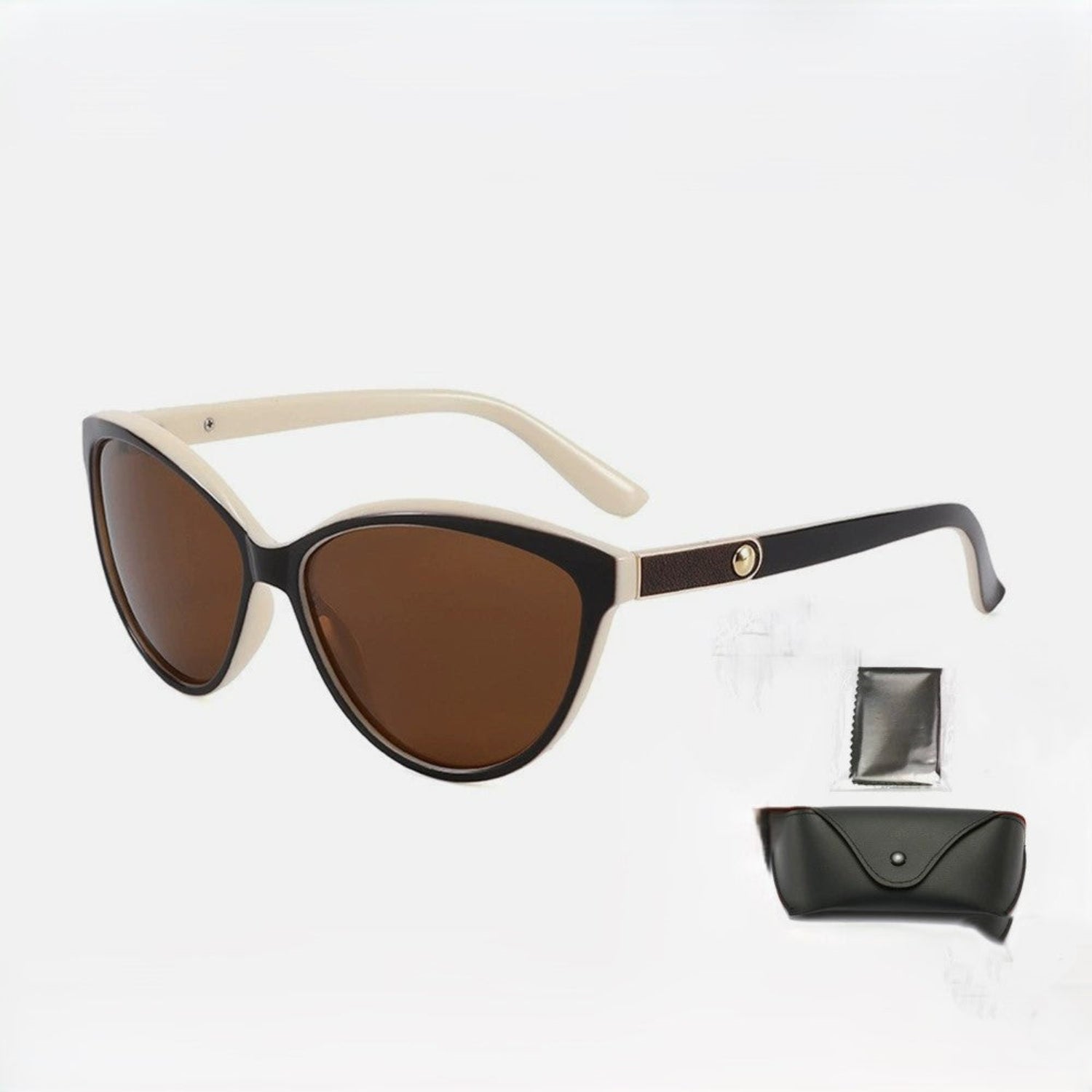 White Cat-Eye Sunglasses With Pouch & Cloth JLTG0223