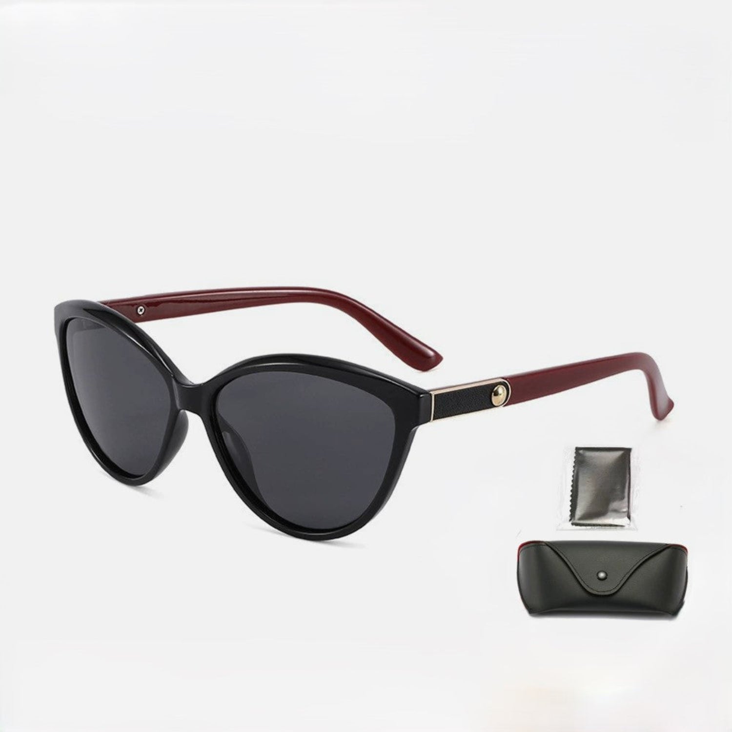 Red Cat-Eye Sunglasses With Pouch & Cloth JLTG0225