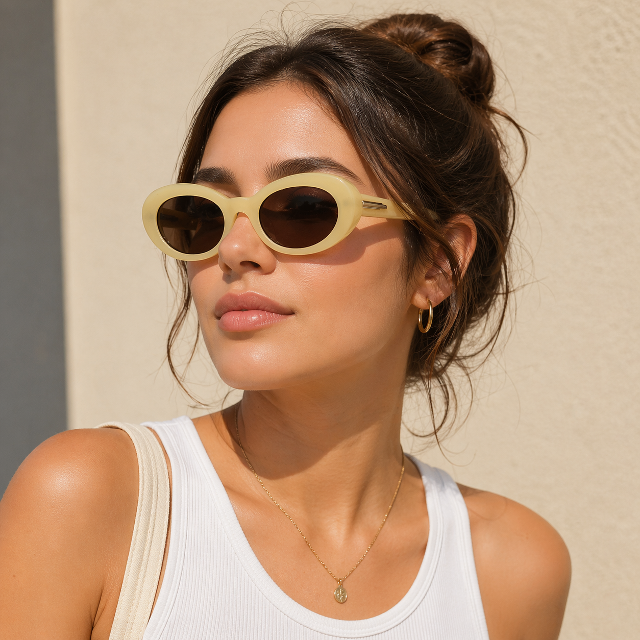 White Round Lens Sunglasses JLTG0236