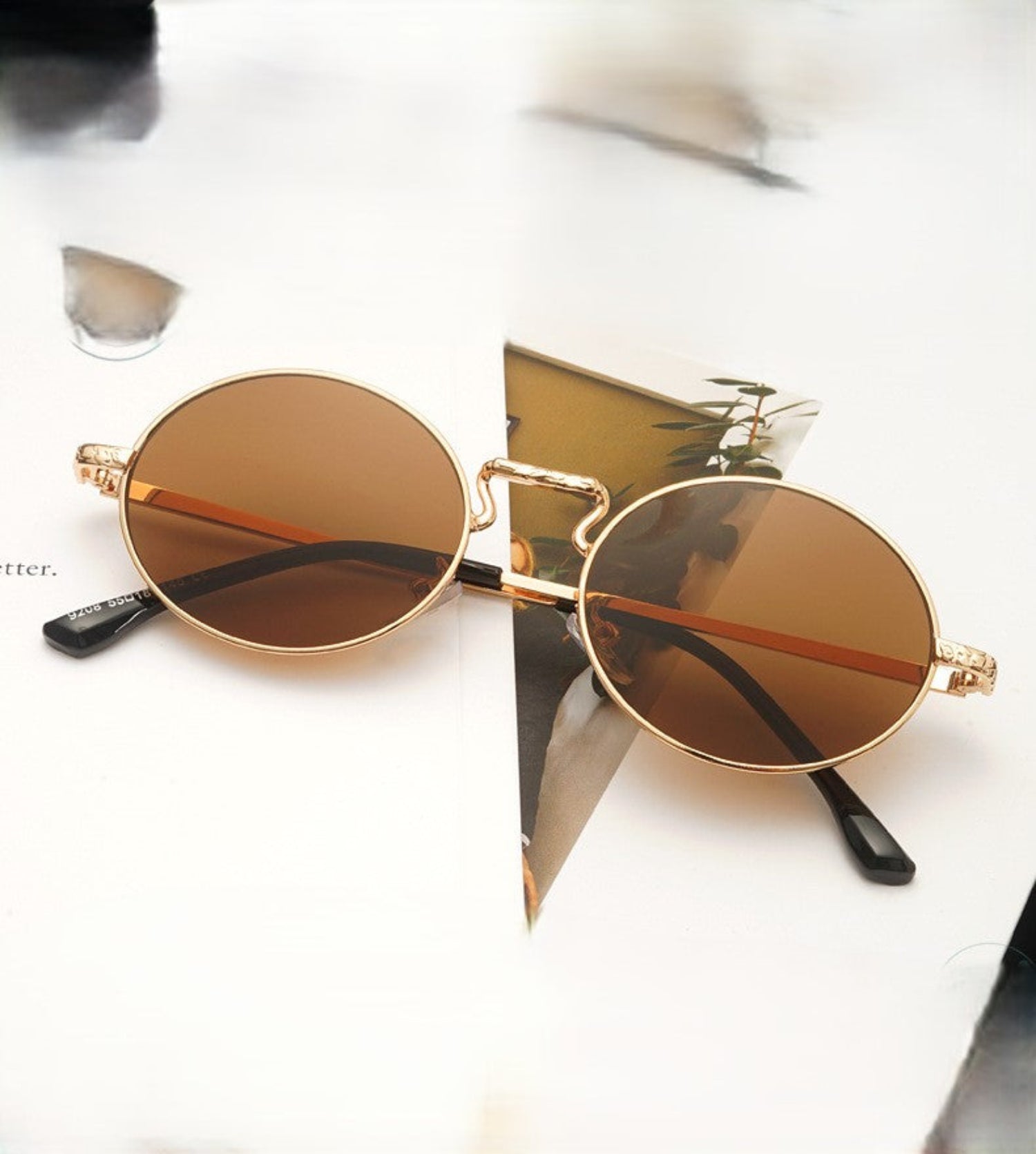 Vintage Gold Brown Round Sunglasses JLTG0244