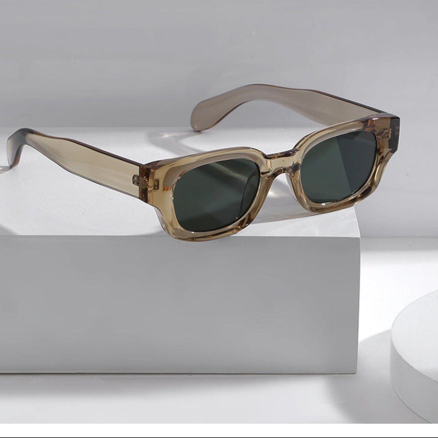 Trendy Brown Green Square Sunglasses JLTG0253