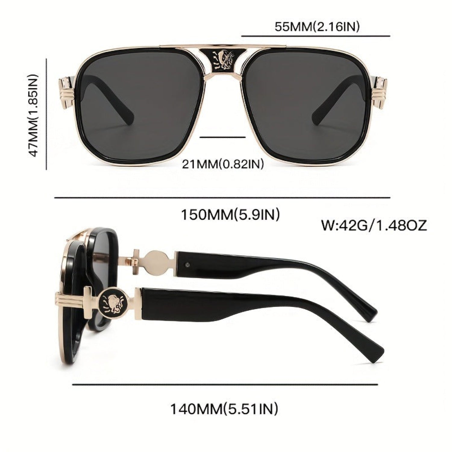 Gold Black Square Sunglasses JLTG0272