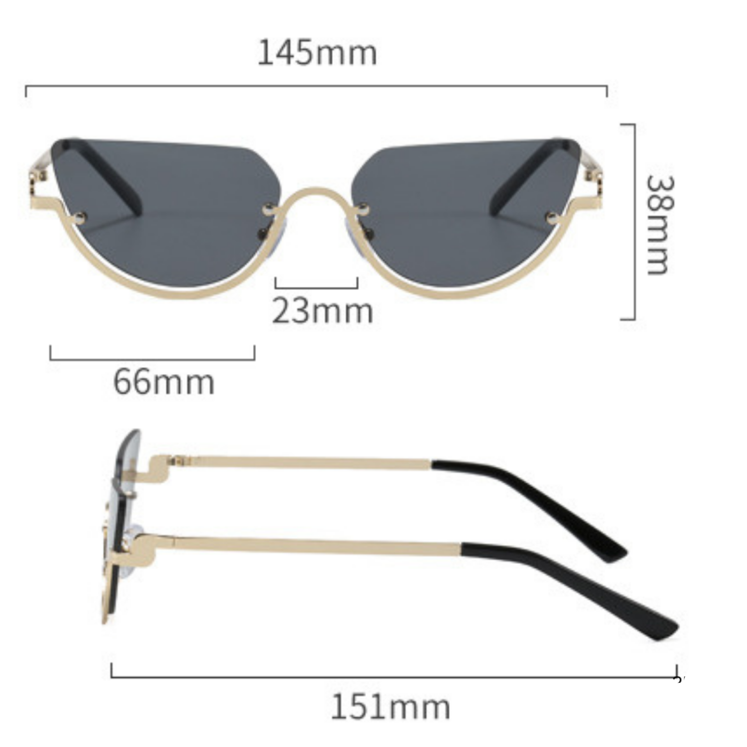 Gold Black Rimless Square Sunglasses JLTG0275