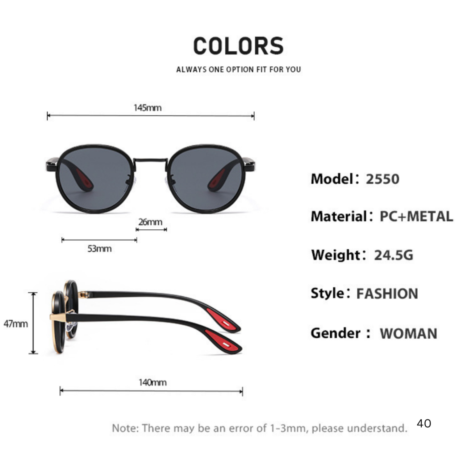 Matte Black Round Sporty Sunglasses JLTG0280