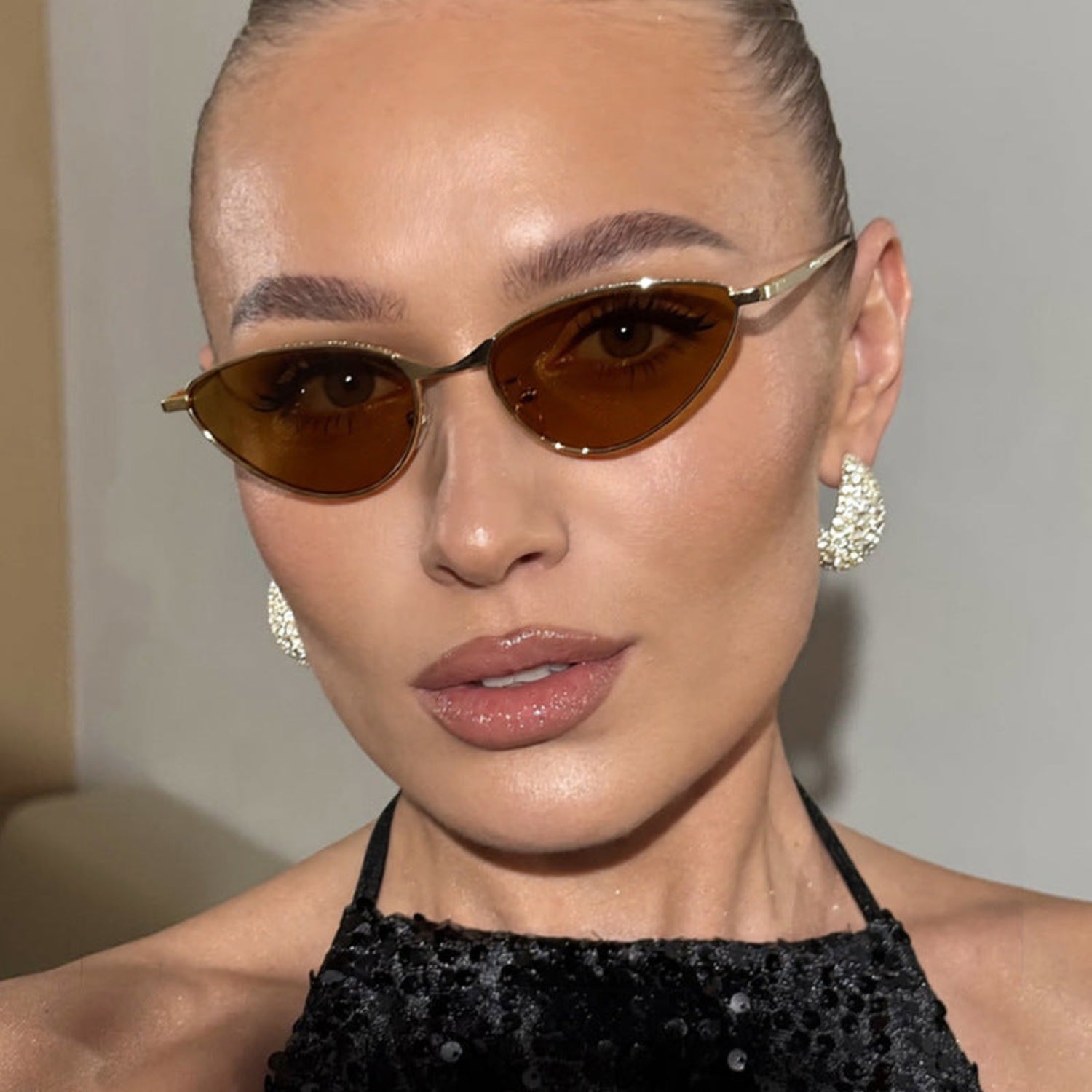 Gold Cat-Eye Brown Lens Sunglasses JLTG0286