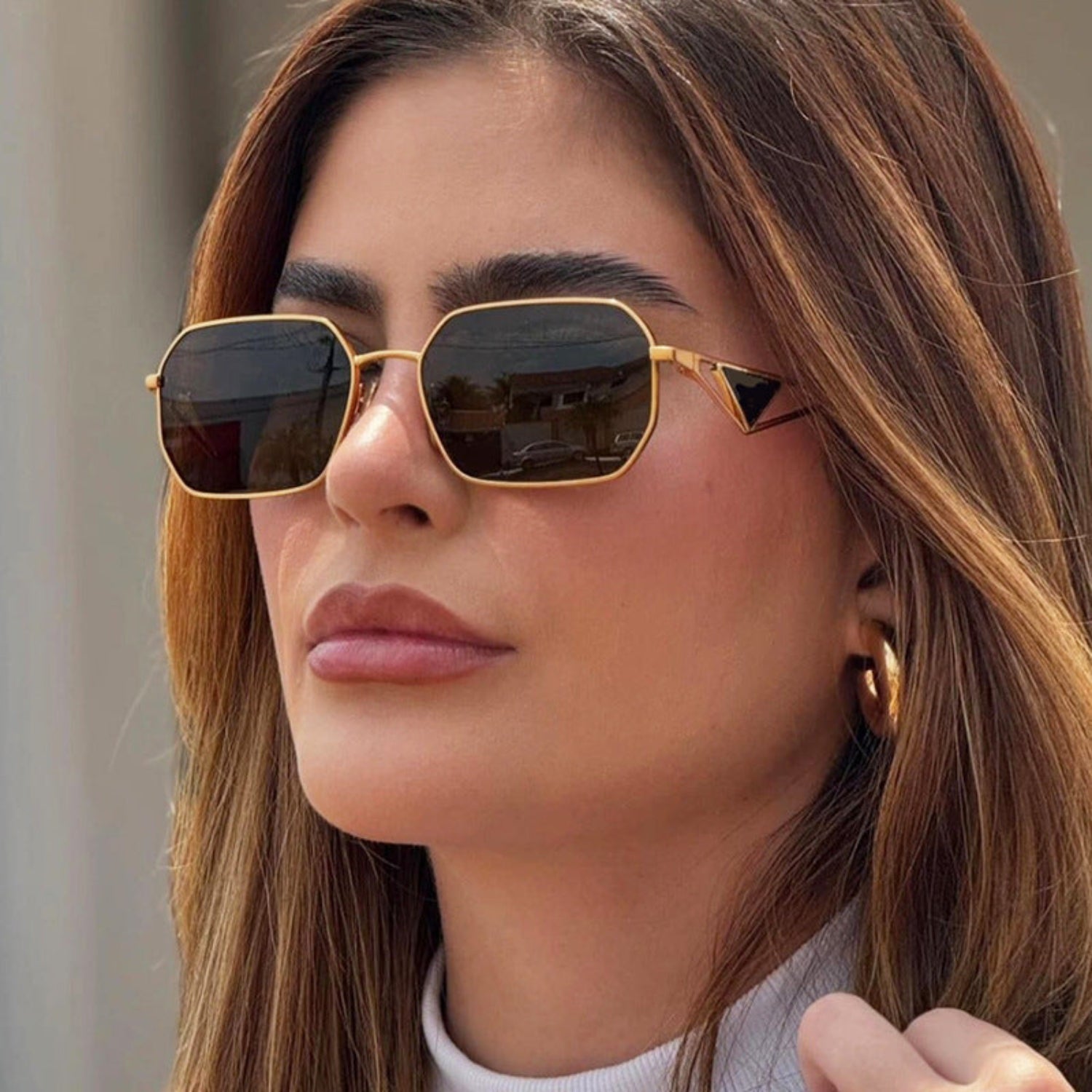 Gold Hexagon Frame Black Sunglasses JLTG0291