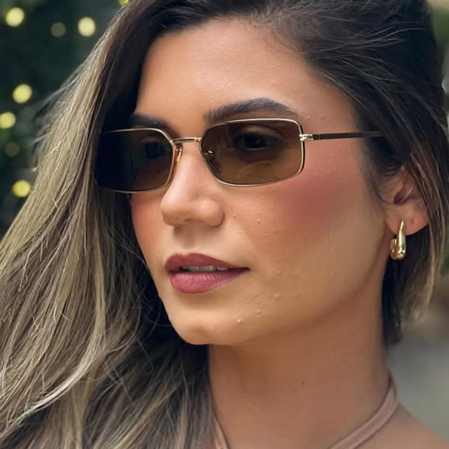 Gold Rectangular Frame Brown Sunglasses JLTG0294